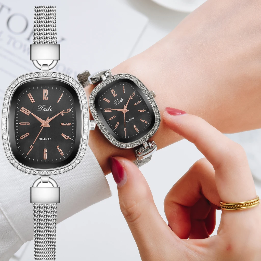 

Fashion Women Watch Silver Mesh Belt Ladies Wristwatch Diamond Dial Bracelet Watches Women Gift Clock Reloj Mujer 2021 NEW