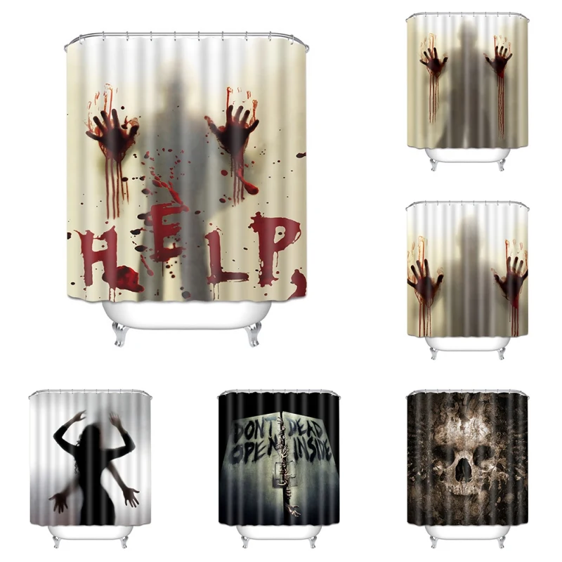 

Halloween Shower Curtain printing Horror Bathroom Props Decoration Partition Screen Washable curtain with hook Home curtain