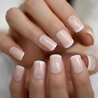 Fashion Summer Short Nude Beige White French False Fake Nails Glossy UV Press on for Girl Full Cover Wear Finger Nail Art Tips