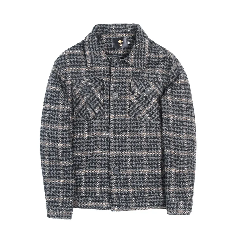 

Jackets Winter Plaid Men Fashion Pocket Woolen Jacket Casual Slim Fit Mens Wool Trench Coat Steetwear Windbreaker Men Clothing