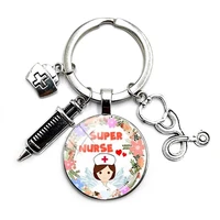latest home stethoscope nurse syringe picture keychain 25mm round convex glass dome pendant men and women fashion charm keychain