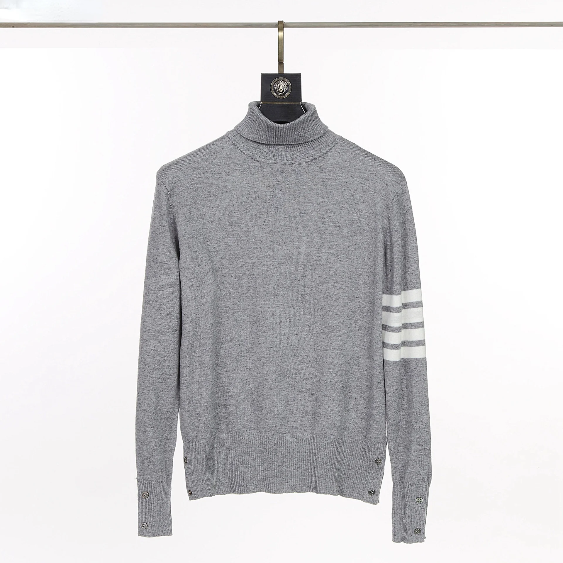 Мужской шерстяной свитер в полоску повседневный трикотажный пуловер с высоким