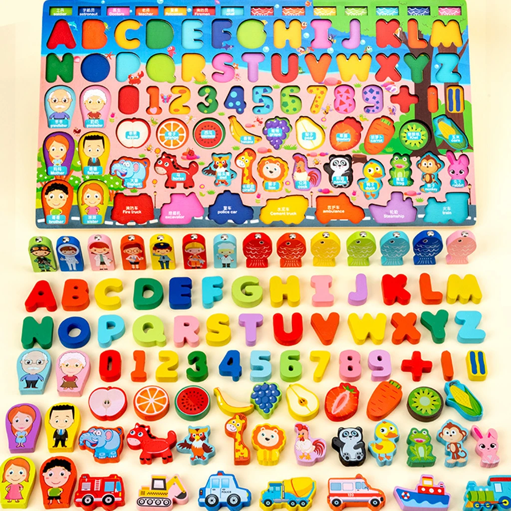 

Wooden Blocks Puzzle Board Math Preschool Board Games Toys for Children Kids