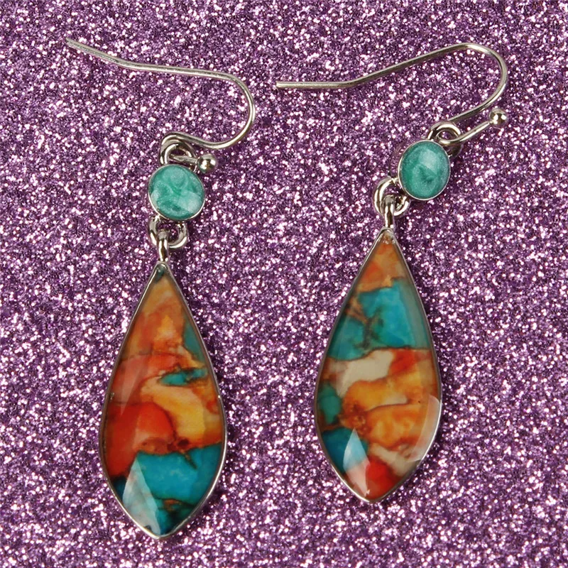 Винтажные серебряные висячие серьги с крючком модные богемные цветные длинные