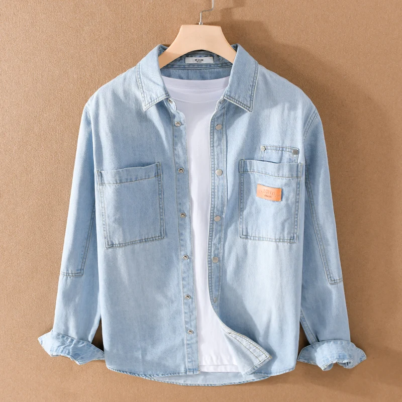 Рубашка мужская джинсовая с длинным рукавом модная Повседневная Удобная толстая