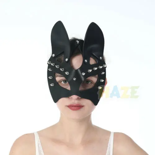 

Sexy Women Leather Bondage Mask Black Open Eye Rivets Eye Mask Halloween New