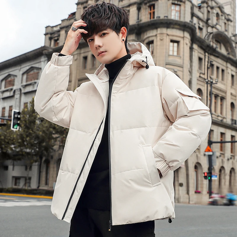 High Quality Men Down Parkas Autumn Winter Coat Solid Thick Hooded White Duck Down Jacket Warm Youth Casual Outwear Top Clothing