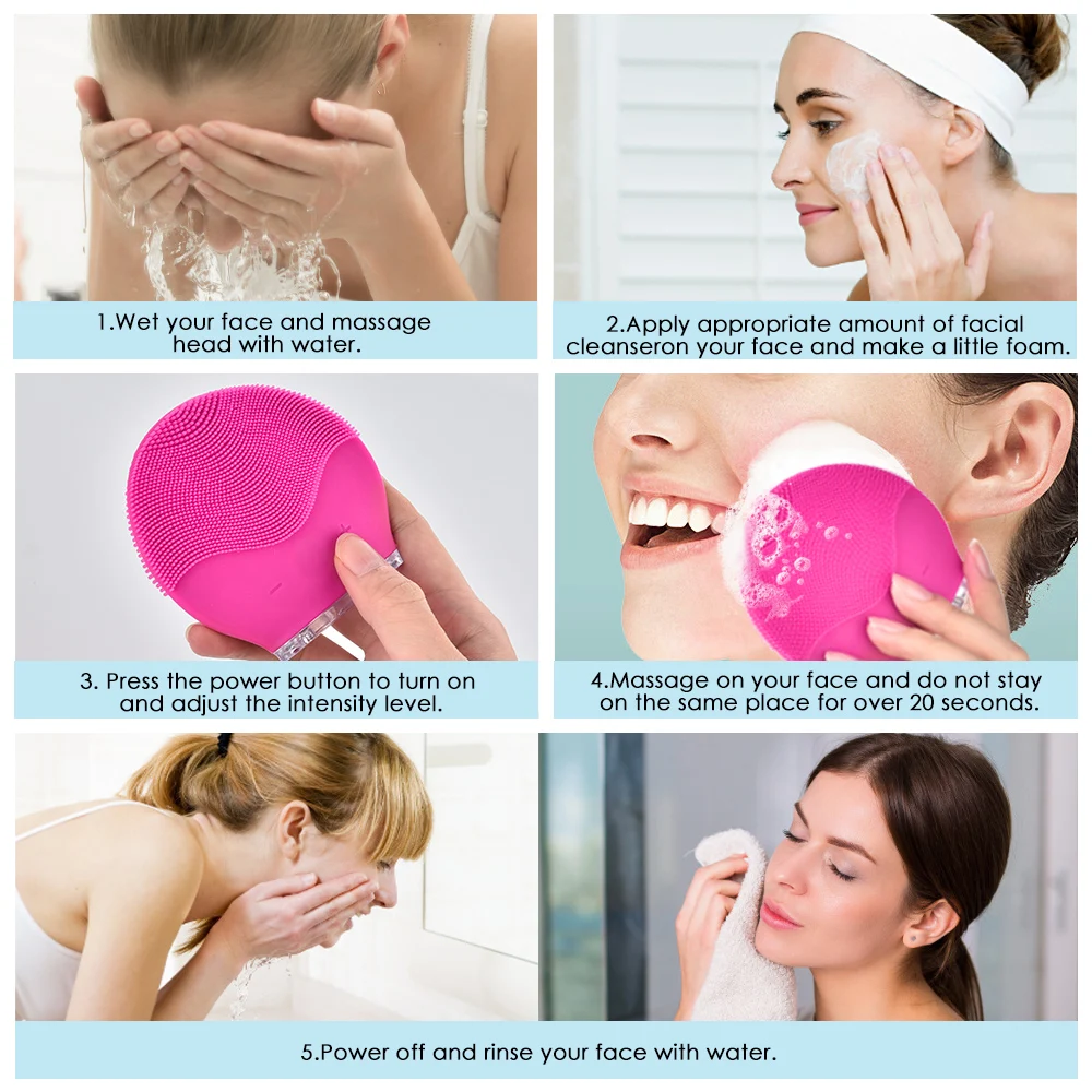 Ультразвуковая вибрационная электрическая щетка для чистки лица мытья кожи