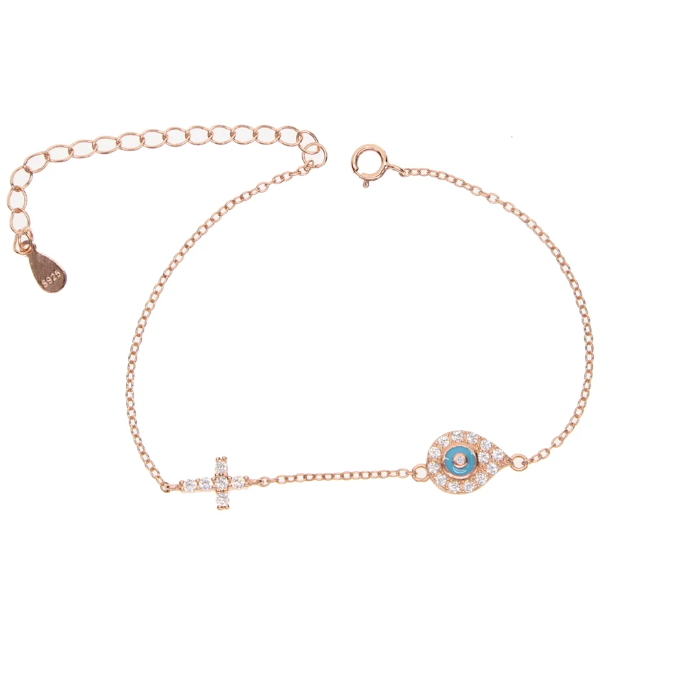Новый дизайн роскошная девушка CZ кулон в виде креста глаз Шарм браслет 925