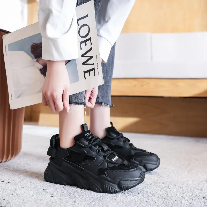 

Round Toe Sport Casual Shoes Women Sexy Lace Up Platform Sneakers Solid Color Vulcanized Shoes Single Shoes Zapatillas Mujer New