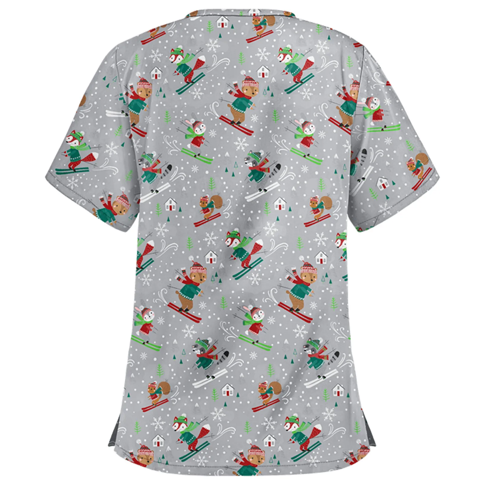 

Nurse Overalls Women Short Sleeve V-neck Scrub Tops Veterinaria Working Uniform Cartoon Animal Print Perspiration Blouse A50