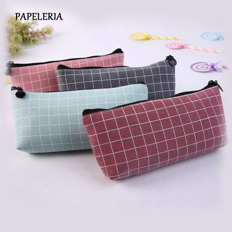 Чехол для карандашей в клетку милый однотонный холщовый чехол ручек креативный