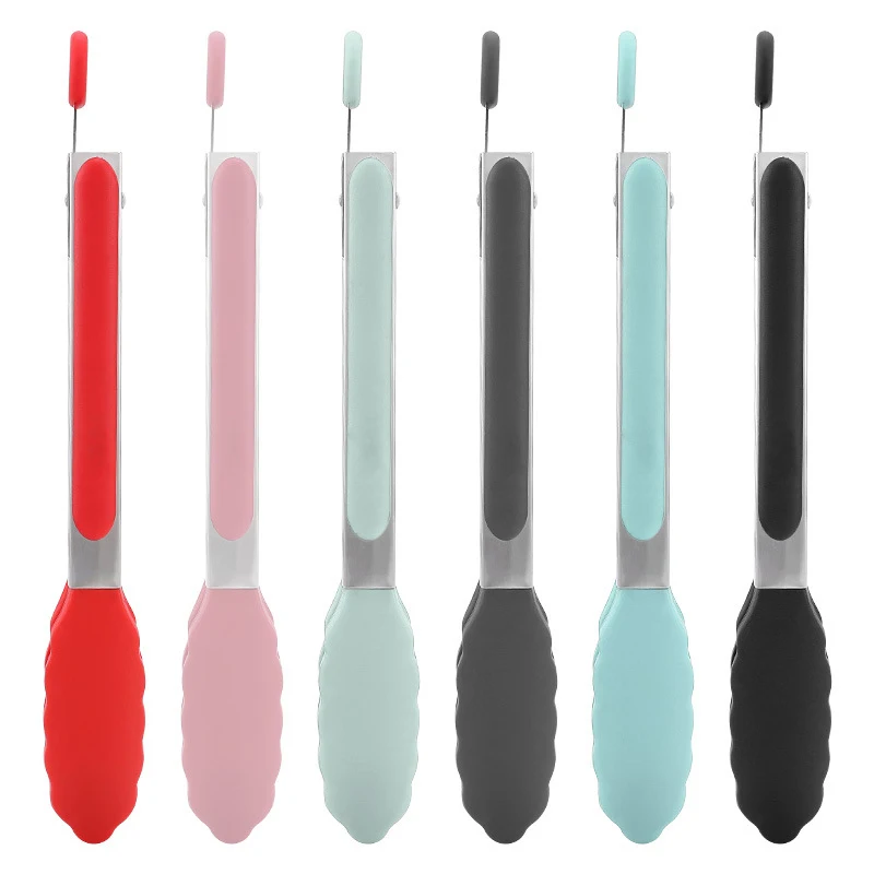 

9 Inch Silicone Food Tong Non-slip Cooking Clip Clamp BBQ Salad Tools Grill Stainless Steel Kitchen Tongs Kitchen Accessories