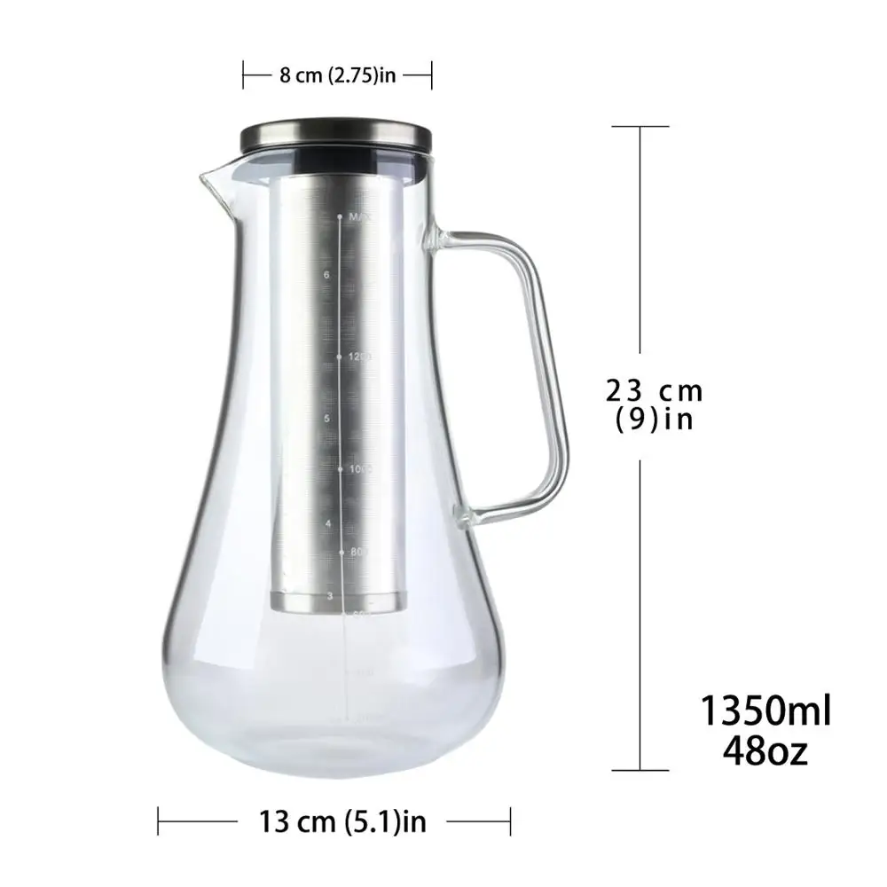 1350ml(48oz) 48 Унций, Кофеварка холодного заваривания, кофе, графин и герметичное уплотнение, силиконовый заварочный чайник со съемным фильтром из нержавеющей стали - Цвет: 1350ml(48oz)