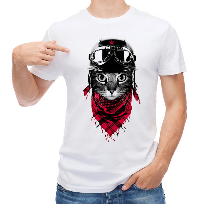 

TEEHUB Fashion The Adventurer Cat Printed Men T Shirt Short Sleeve T-shirt Funny Tops Hipster Male Cool Tees