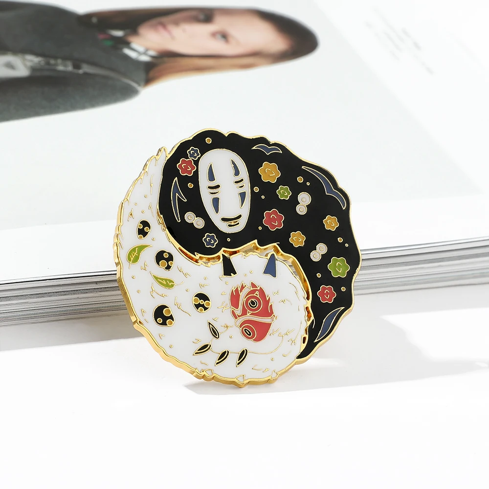 Миядзаки Хаяо нет лица мужчины Mononoke Hime брошь сплетни массив эмаль Модный круглый