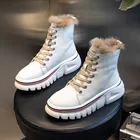 Женские ботинки из натуральной кожи, на кроличьем меху, со шнуровкой, теплые, зимние, 2021