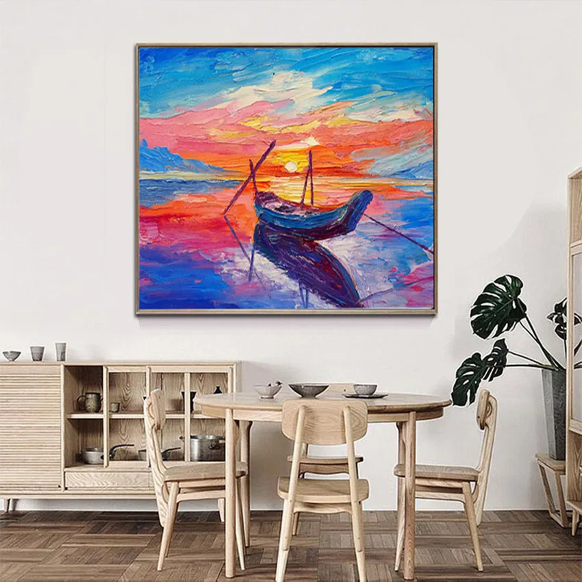 

sunrise oil painting Handpainted ocean Canvas Oil Painting Wall Art Picture For Living Room hotel office Decor
