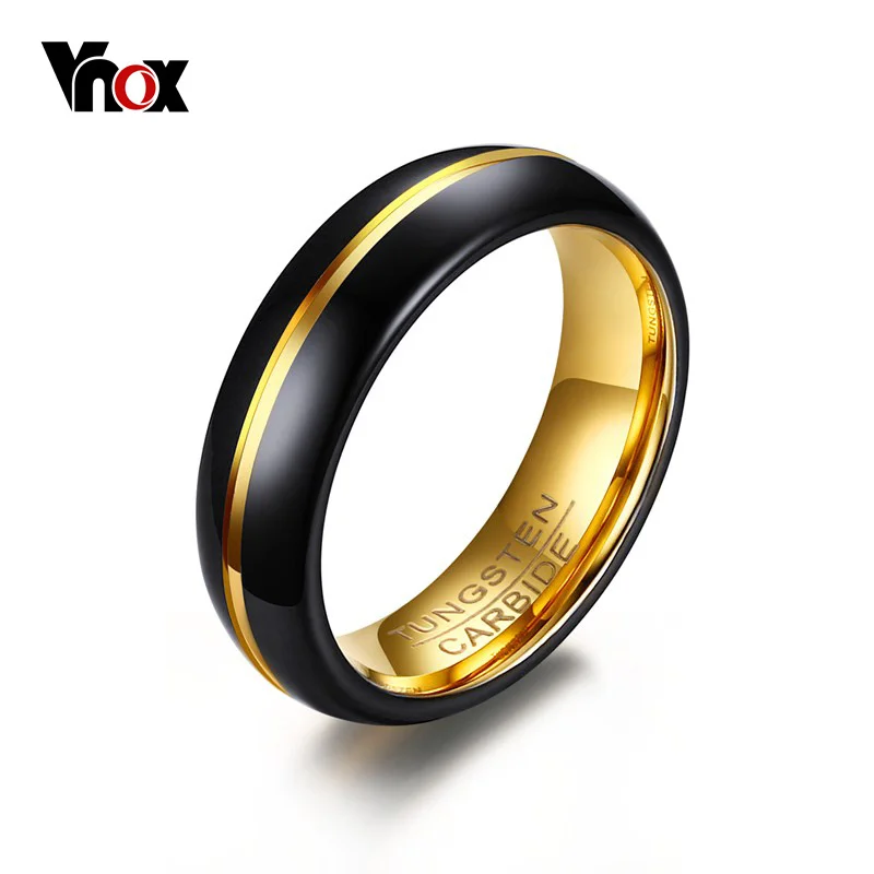 Vnox الرجال حلقة 6 ملليمتر رقيقة الأسود كربيد التنغستن خواتم للرجال الزفاف حزب مجوهرات