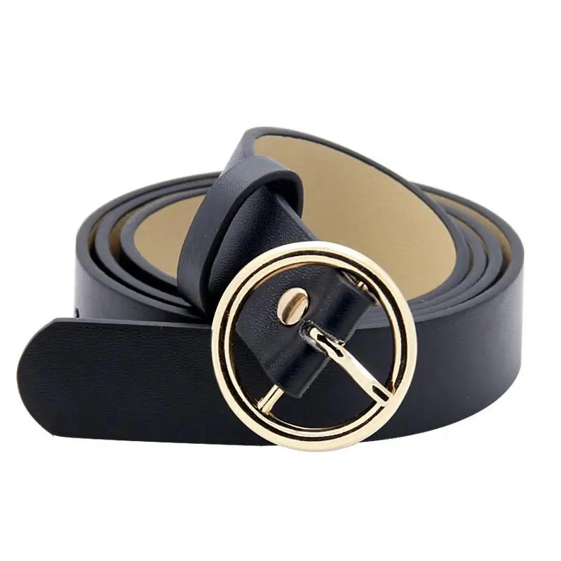 Ремень без отверстий ремень из искусственной кожи с круглой пряжкой для женщин и