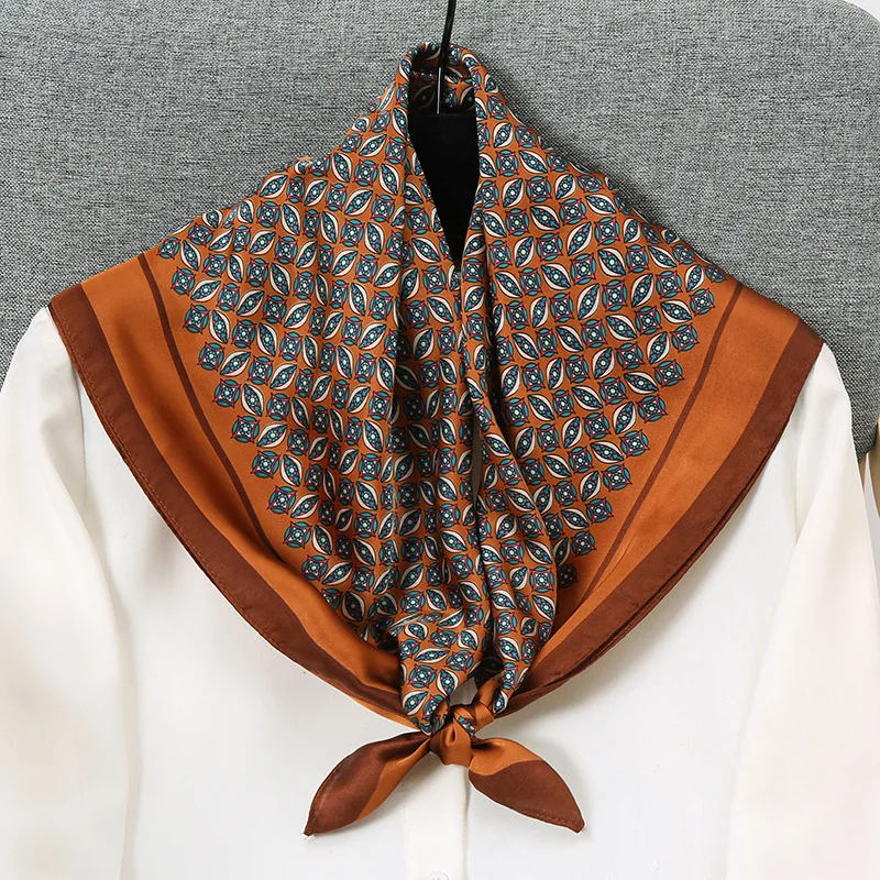 

JTVOVO 2022 New 70x70CM French Satin Women's Square Scarf Workplace Temperament Fashion Headscarf Imitation Silk Luxury Turban