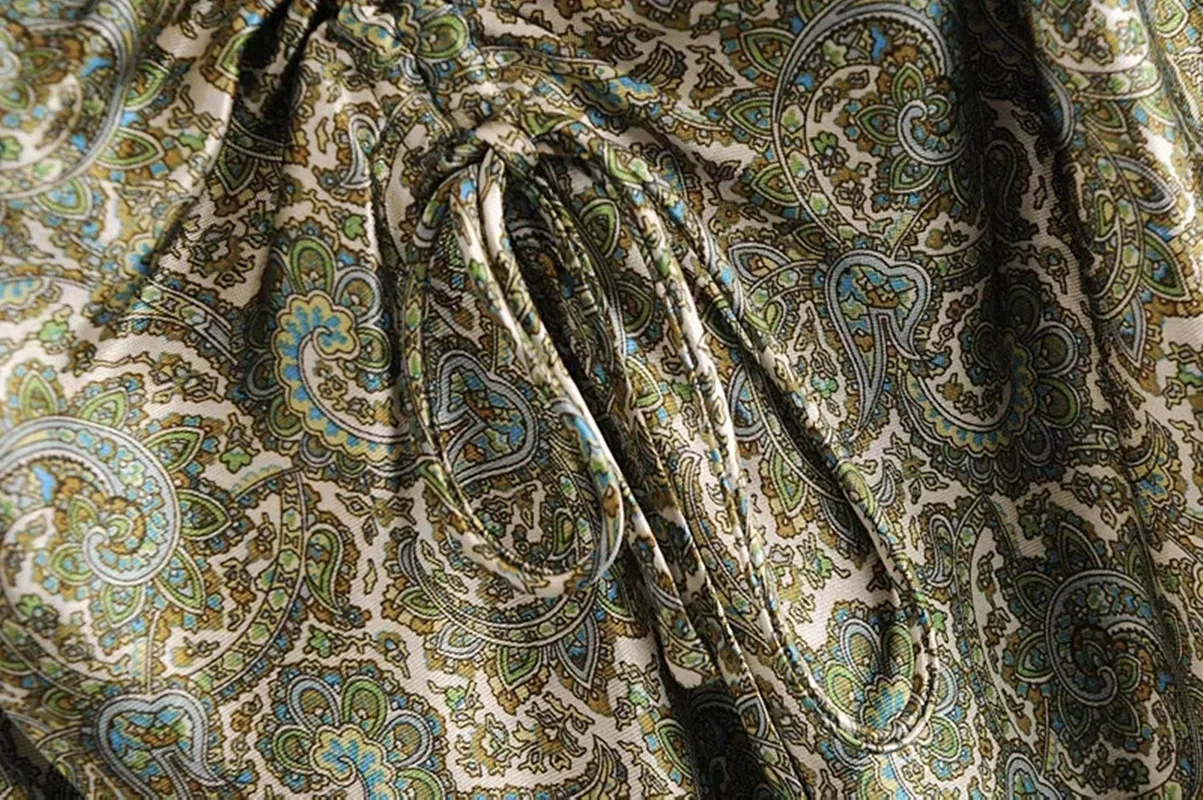 

Women Mini Dress Chic Fashion With Bow Paisley Print Cozy 2021 New Fashion Vintage V Neck Adjustable Straps Female Dresses Mujer