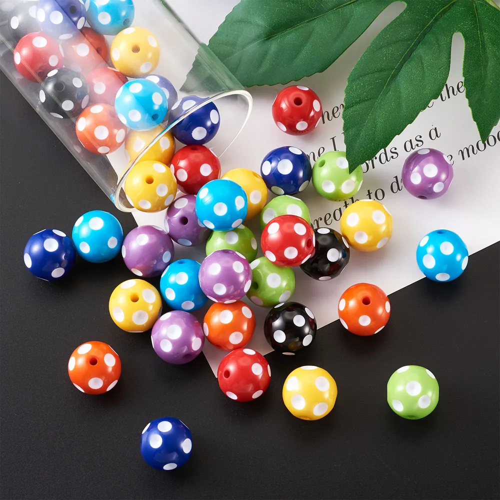 

1 Box Colorful Polka Dot Chunky Beads Opaque Acrylic/Resin Round Spacer Ball Beads for DIY Crafts Jewelry Earring Making