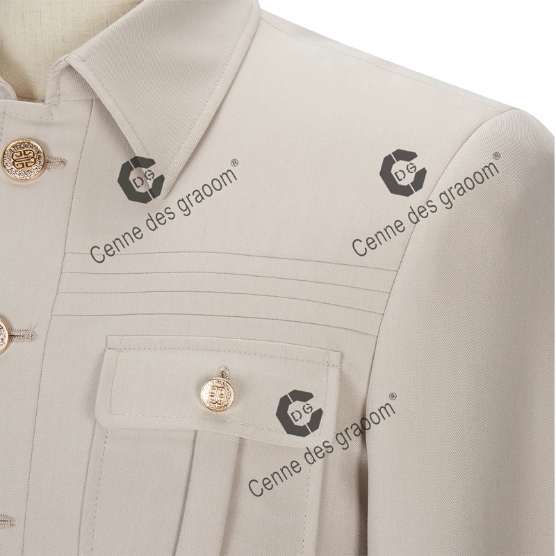 Бежевые мужские костюмы Cenne Des Graoom в стиле сафари индивидуальные блейзеры и брюки