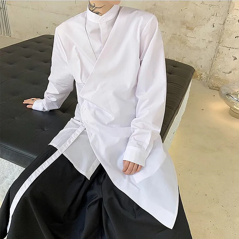 Стильная стойка в японском стиле с воротником Длинные мужские рубашки длинным