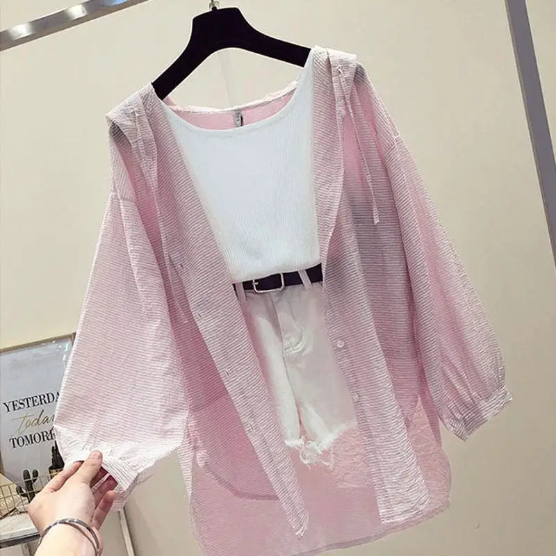 

Women 2021 Summer Hooded Sun Protection Clothing Female Casual Loose Wild Thin Coat Ladies Anti-UV Breathable Tops Jacket S147