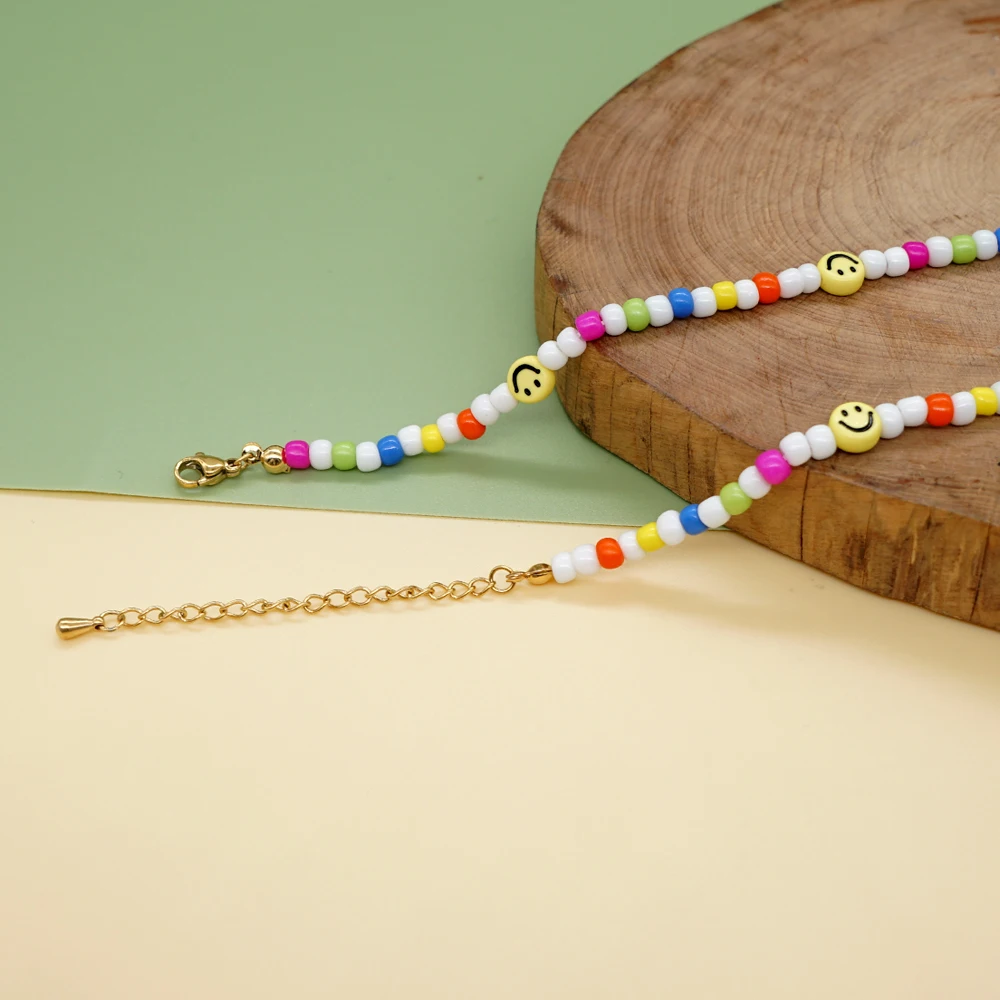 Ожерелье Go2Boho со смайликом бижутерия модное ожерелье с разноцветными
