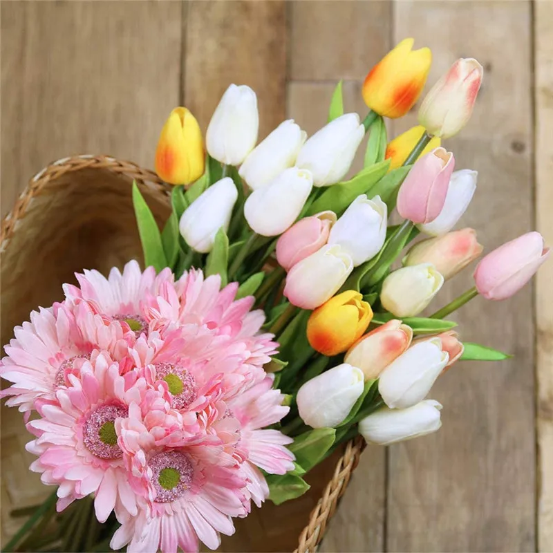

10pcs Tulip Artificial Flower Simulation PU Artificial Tulip Bouquet Fake Flower for Home Gift Wedding Decorative Flowers
