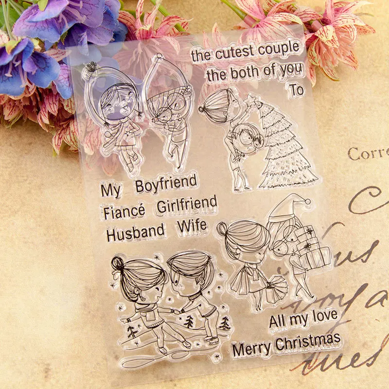 Christmas Cartoon Friends Girl Boy Transparent Clear Silicone Stamp Cutting Dies DIY Scrapbooking Album Decorative Card Making | Дом и сад