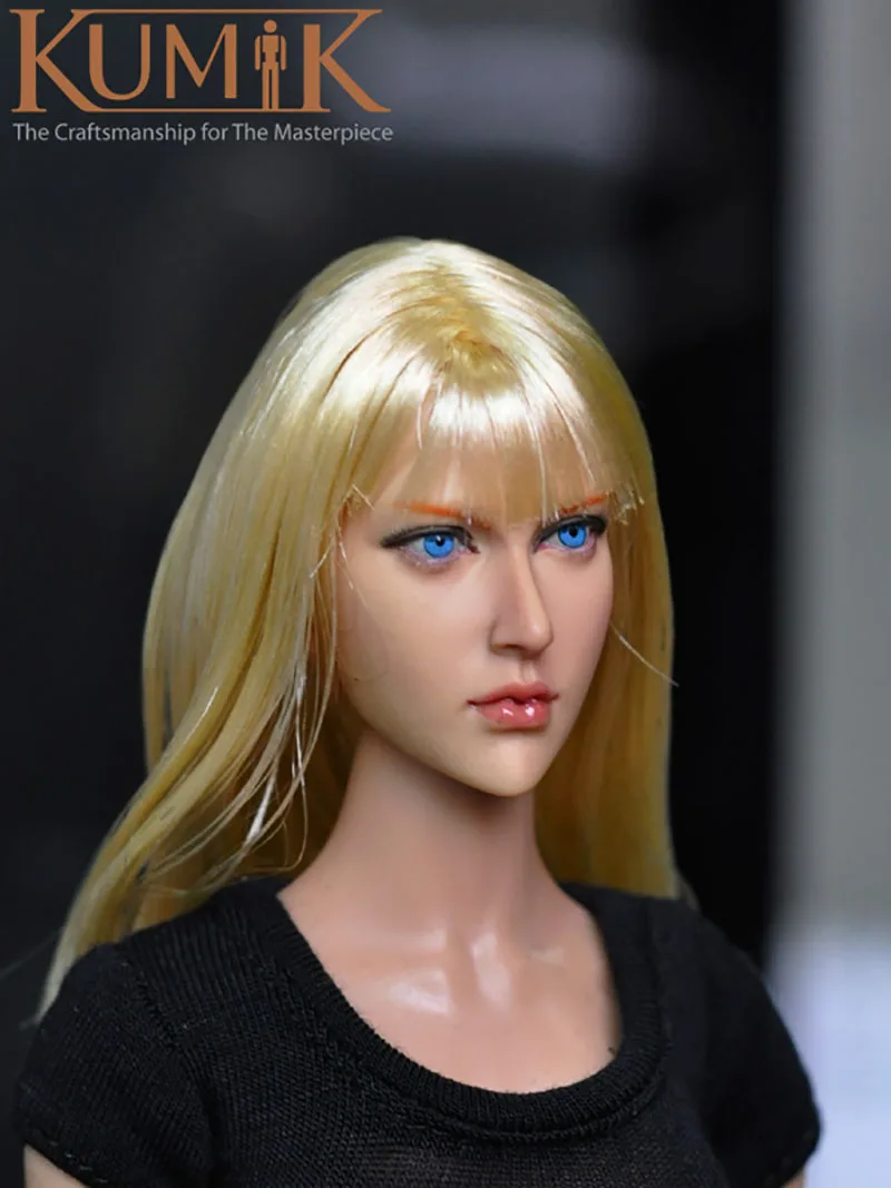 1/6 женские золотистые волосы с голубыми глазами голова лепить KM13 90 Красота
