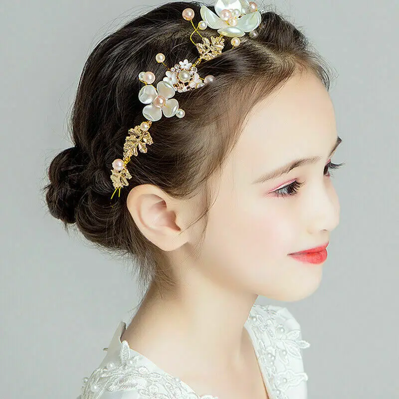 Gold Rhinestone Flower KIds Girl Tiara Crown Headband Headpiece Wedding Party Headwear | Детская одежда и обувь