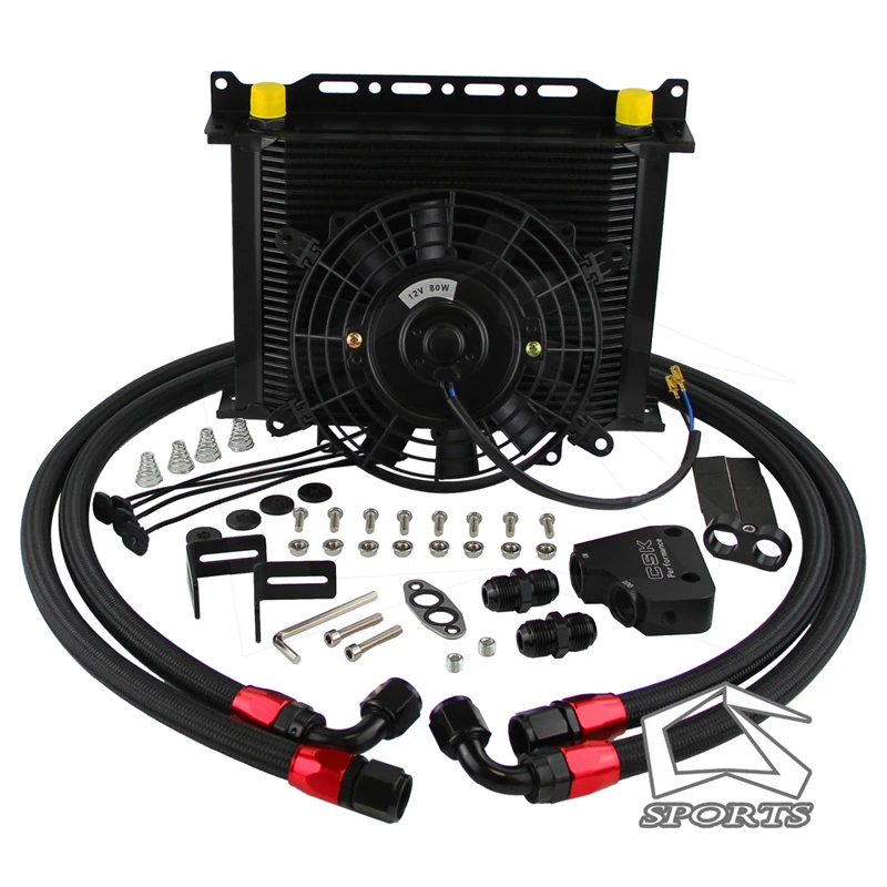 

30 рядов масляного радиатора + адаптер для сэндвич-пластины подходит для LS1 LS2 LS3 + 7 "электрического вентилятора + кронштейна