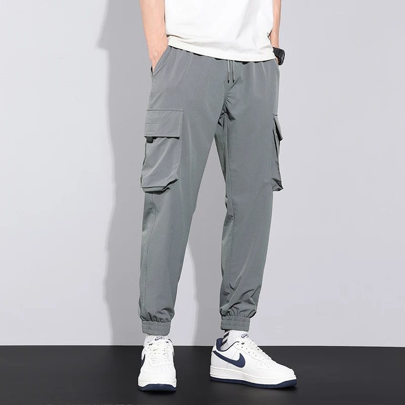 

Men Pants Hip Hop Harem Joggers Pants 2021New Male Trousers Mens Solid Multi-pocket Cargo Pants Skinny Fit Sweatpants JS014