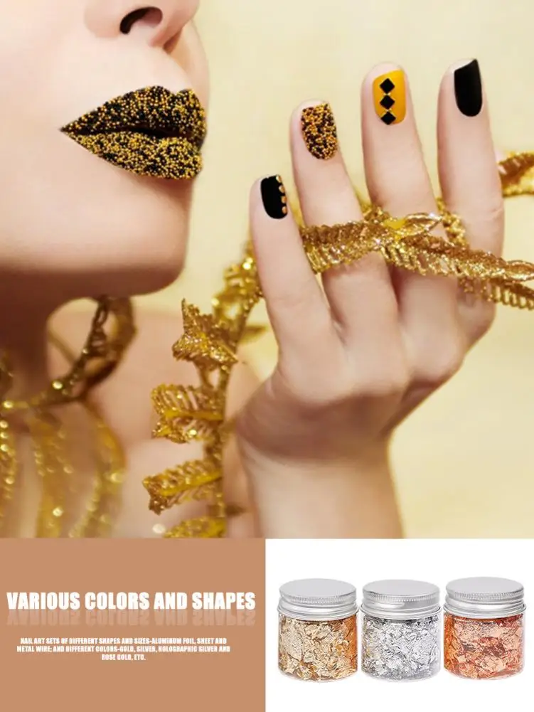 

3 Box Gold Silver Irregular Aluminum Foil Paper Nail Art Sticker 3D Glitter DIY Manicure UV Gel Polish Nail Decoration Tools