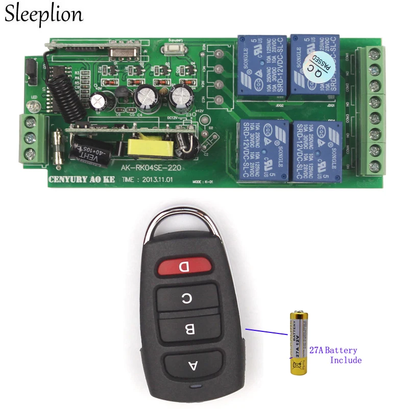 

Sleeplion 220V 110V 4CH 10A Relay Wireless RF Remote Control Switch 315/433MHz Remote Control 4CH Transmitter Receiver 85-265V