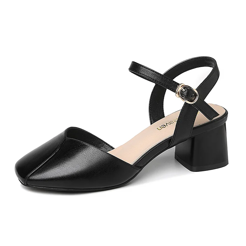 

Square-Toe Thick-Heeled Sandals, Flat Buckle Solid Color Women'S Shoes, Women'S Platform Shoes