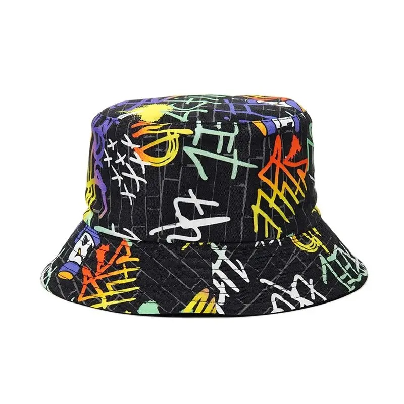 

New Fashion Graffiti Pattern Bucket Hats For Women Men Outdoor Reversible Fishing Fisherman Hat Summer Harajuku Hip Hop Cap