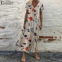 oversized womens floral sundress zanzea 2021 kaftan printed summer dress short sleeve maxi vestidos female casual robe femme