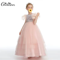 peal pink ruffles flower girls dresses for weddings party kids baby birthday gowns little princess pageant gowns tiered skirts