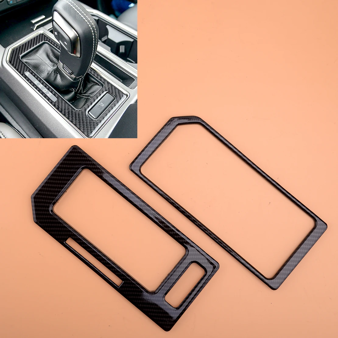 

2 шт. текстура из углеродного волокна ABS Автомобильная рамка переключения передач и отделка держателя чашки подходит только для Ford F150 Raptor 2017 ...