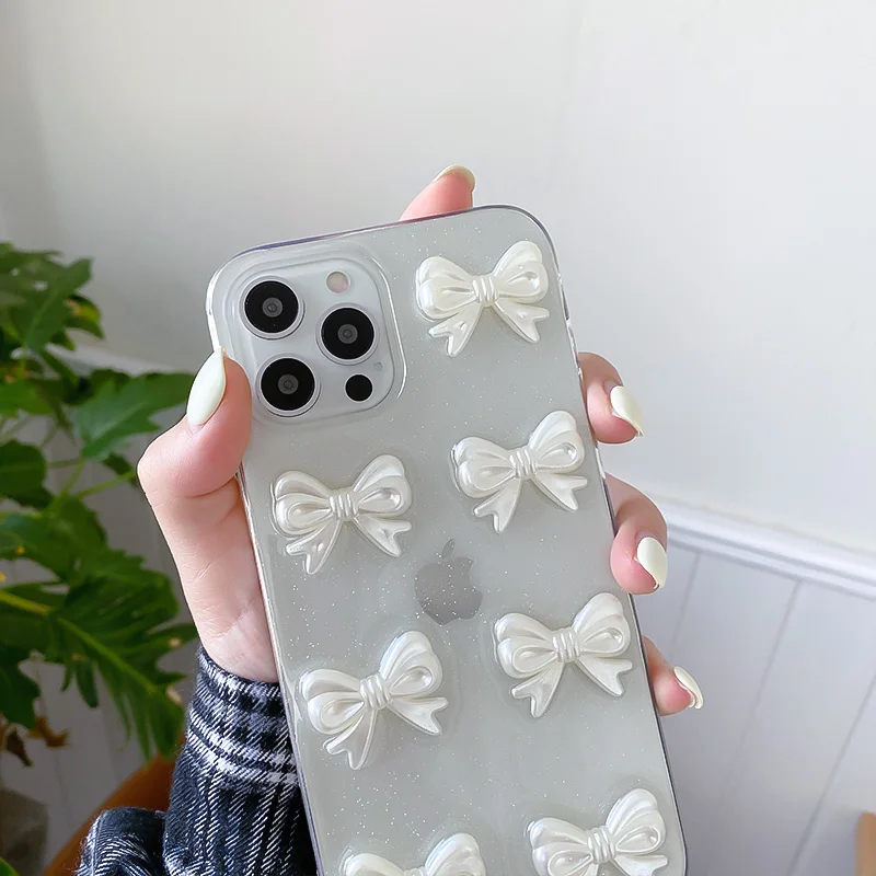 

Transparent girl white bow corners fall-proof case For iPhone 12mini 12 11 pro max X XR XS Max 7 8 plus