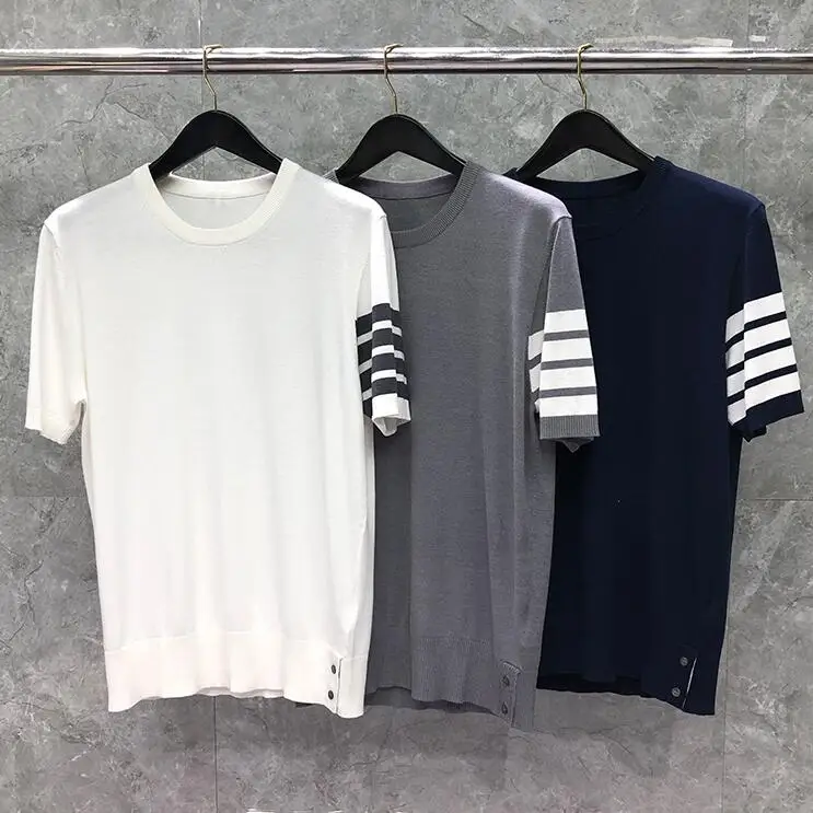 

2021 T-Shirt Men Short sleeve Casual Clothing Solid Summer Slim Fit Striped O-neck Cotton Clothing