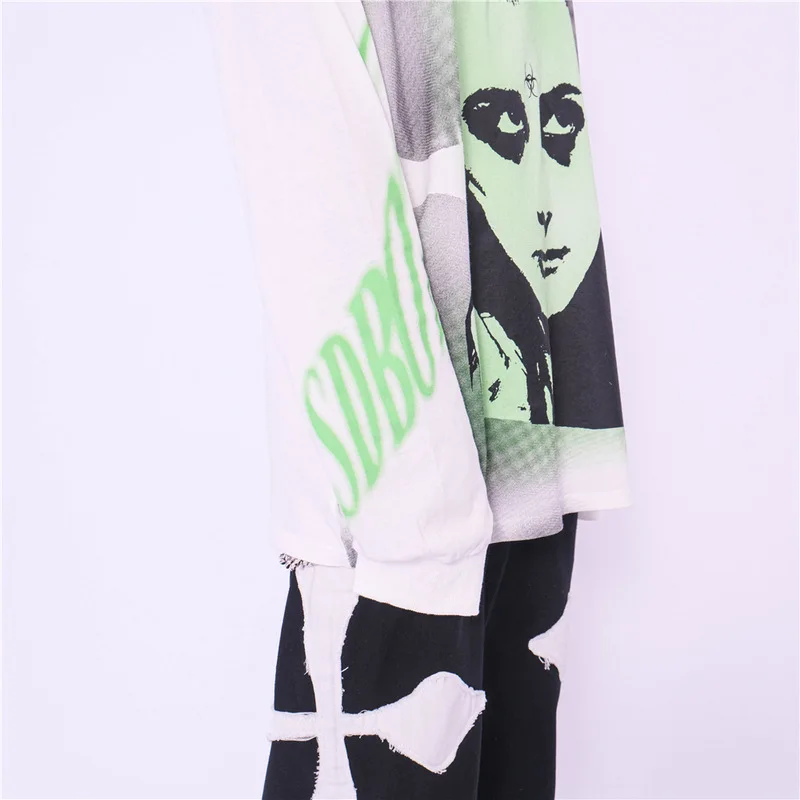 

GTDOM Men Europe and America High Street Long Sleeve T-Shirt 2021 Spring New Oversize Rock And Roll Hip Hop O-Neck Pullover