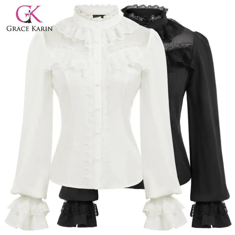 Женская рубашка на пуговицах Grace Karin винтажная с длинным рукавом и воротником