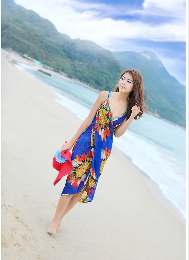 Женское пляжное платье Летнее сексуальное с принтом 2019 богемное стильное на