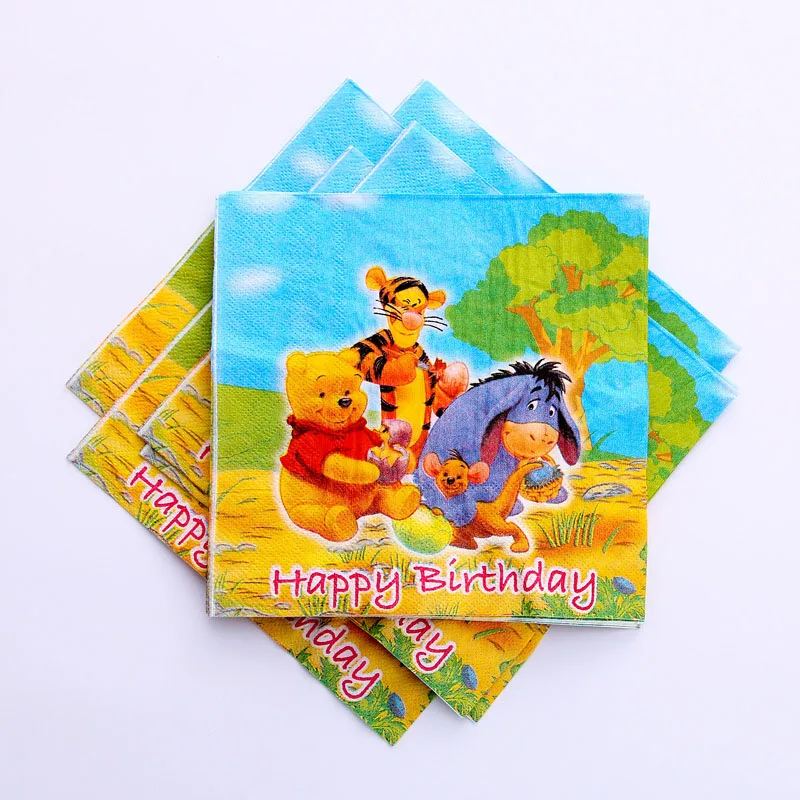 napkin-10pcs Детские товары на день рождения, комплект с рисунком Винни-Пуха, детское платье на день рождения, комплект с чашками, соломенная скатерть - Цвет: napkin-10pcs